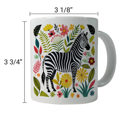 Zebra Floral Flowers Motif Ceramic Tea Coffee Mug Cup - 11oz
