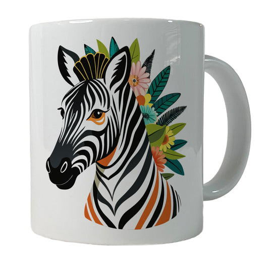 Zebra Head Floral Flowers Ceramic Tea Coffee Mug Cup - 11oz