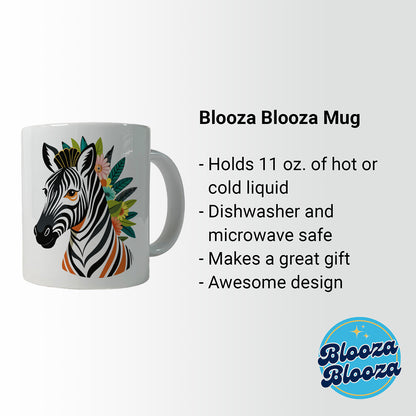 Zebra Head Floral Flowers Ceramic Tea Coffee Mug Cup - 11oz