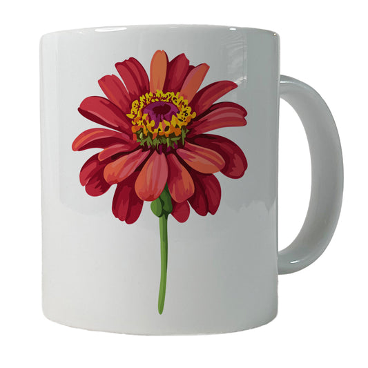 Zinnia Flower Red Watercolor Ceramic Tea Coffee Mug Cup - 11oz
