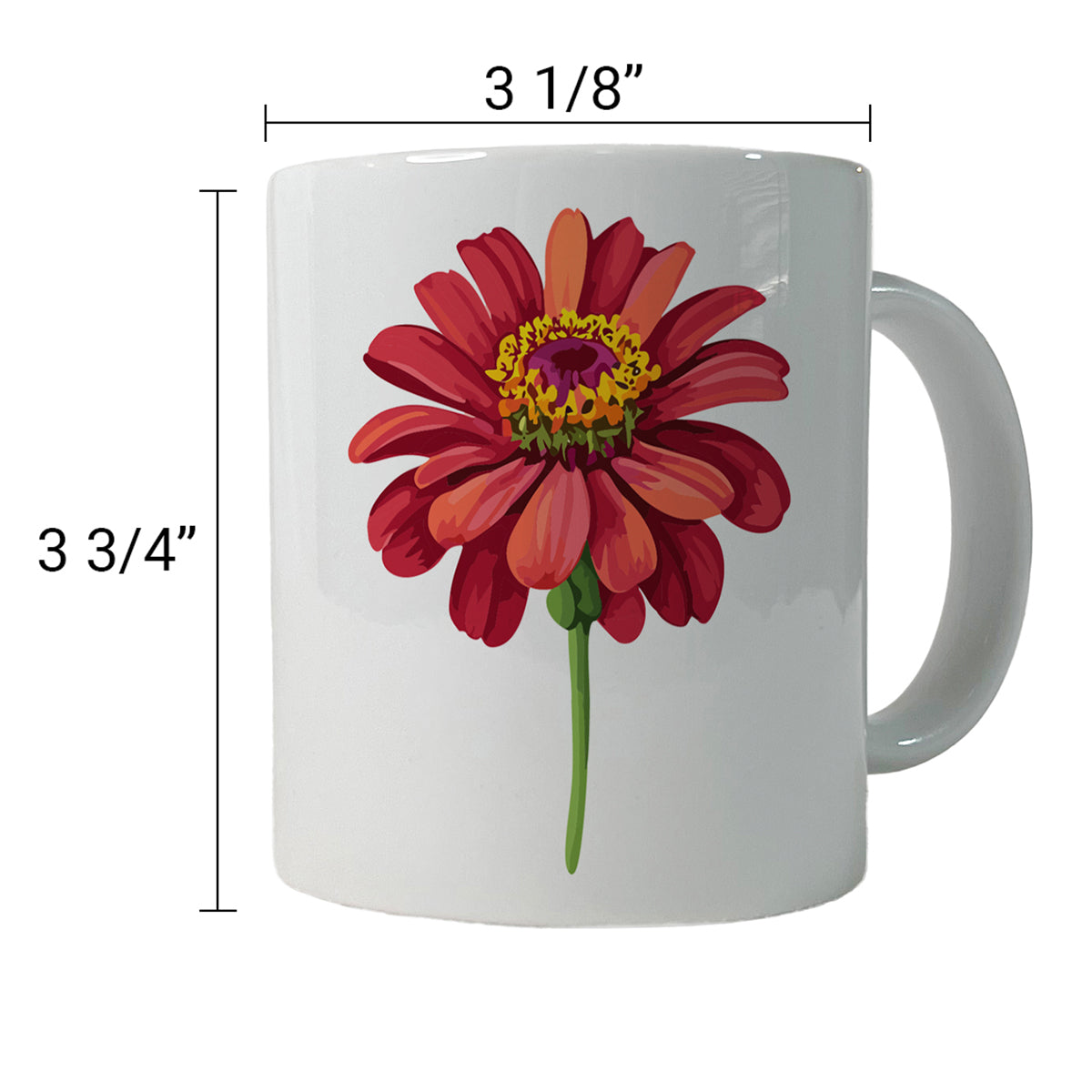 Zinnia Flower Red Watercolor Ceramic Tea Coffee Mug Cup - 11oz