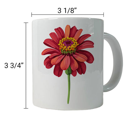 Zinnia Flower Red Watercolor Ceramic Tea Coffee Mug Cup - 11oz