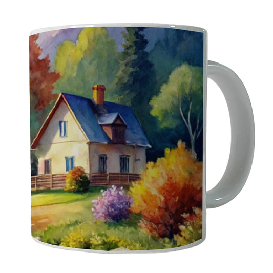 Beautiful Cottage Watercolor Ceramic Tea Coffee Mug Cup - 11oz