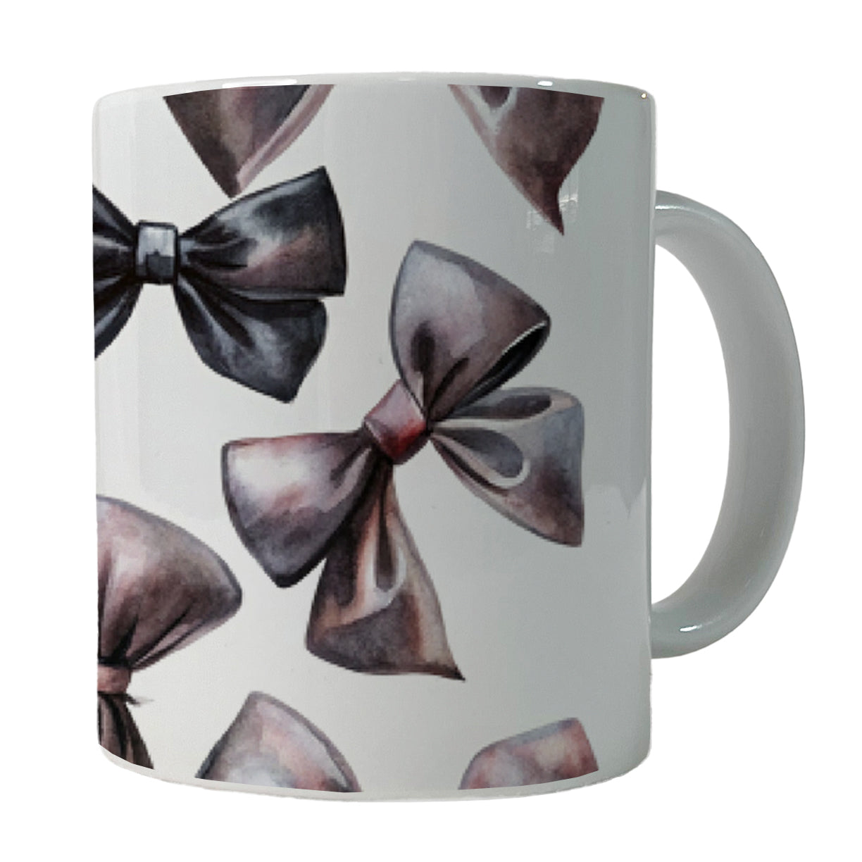 Black Scattered Coquette Bows Watercolor Ceramic Tea Coffee Mug Cup - 11oz
