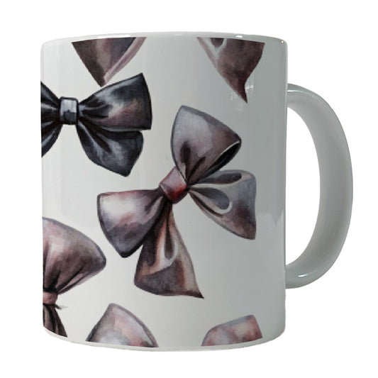 Black Scattered Coquette Bows Watercolor Ceramic Tea Coffee Mug Cup - 11oz