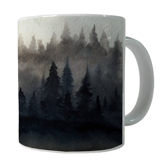 Black Shadow Forest Ombre Watercolor Ceramic Tea Coffee Mug Cup - 11oz