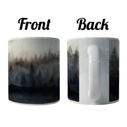 Black Shadow Forest Ombre Watercolor Ceramic Tea Coffee Mug Cup - 11oz