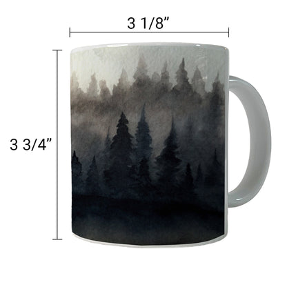 Black Shadow Forest Ombre Watercolor Ceramic Tea Coffee Mug Cup - 11oz