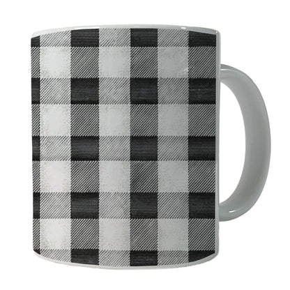 Black White Gingham Watercolor Ceramic Tea Coffee Mug Cup - 11oz