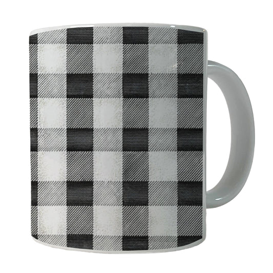 Black White Gingham Watercolor Ceramic Tea Coffee Mug Cup - 11oz