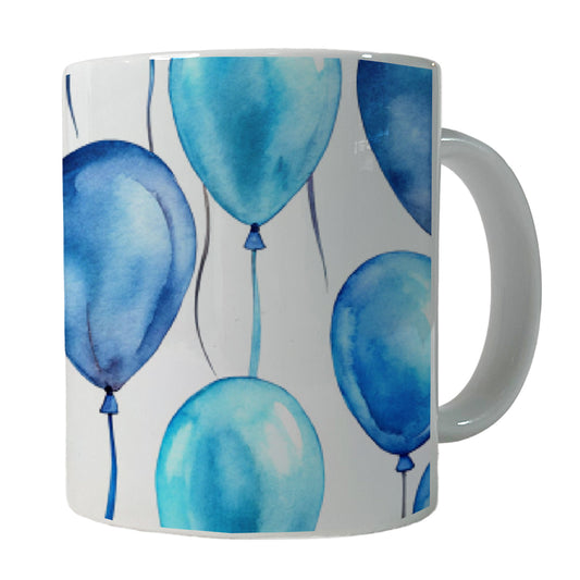 Blue Balloons Watercolor Birthday Ceramic Tea Coffee Mug Cup - 11oz