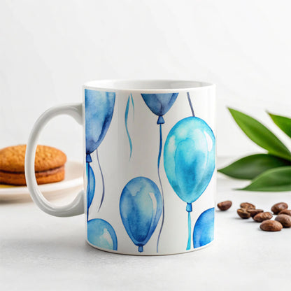 Blue Balloons Watercolor Birthday Ceramic Tea Coffee Mug Cup - 11oz