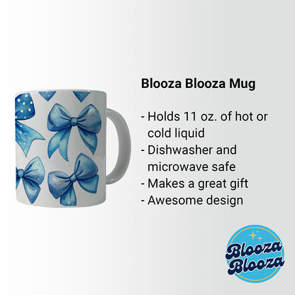Blue Scattered Coquette Bows Cute Watercolor Ceramic Tea Coffee Mug Cup - 11oz