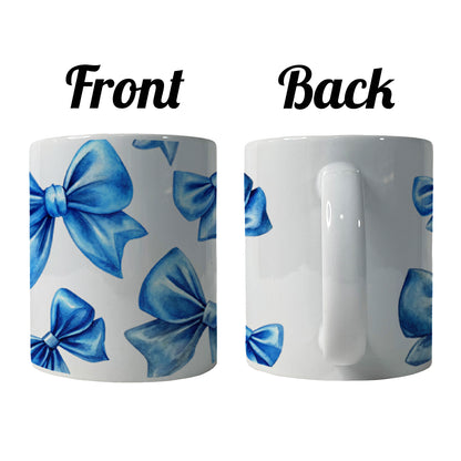 Blue Scattered Coquette Bows Watercolor Ceramic Tea Coffee Mug Cup - 11oz