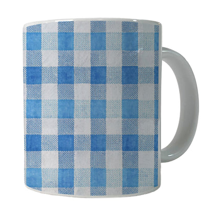 Blue White Gingham Watercolor Ceramic Tea Coffee Mug Cup - 11oz