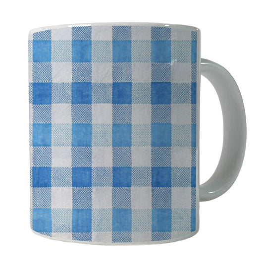 Blue White Gingham Watercolor Ceramic Tea Coffee Mug Cup - 11oz
