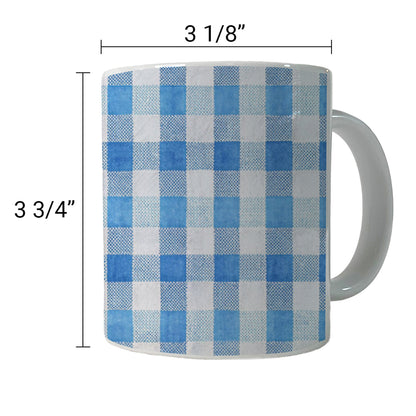 Blue White Gingham Watercolor Ceramic Tea Coffee Mug Cup - 11oz