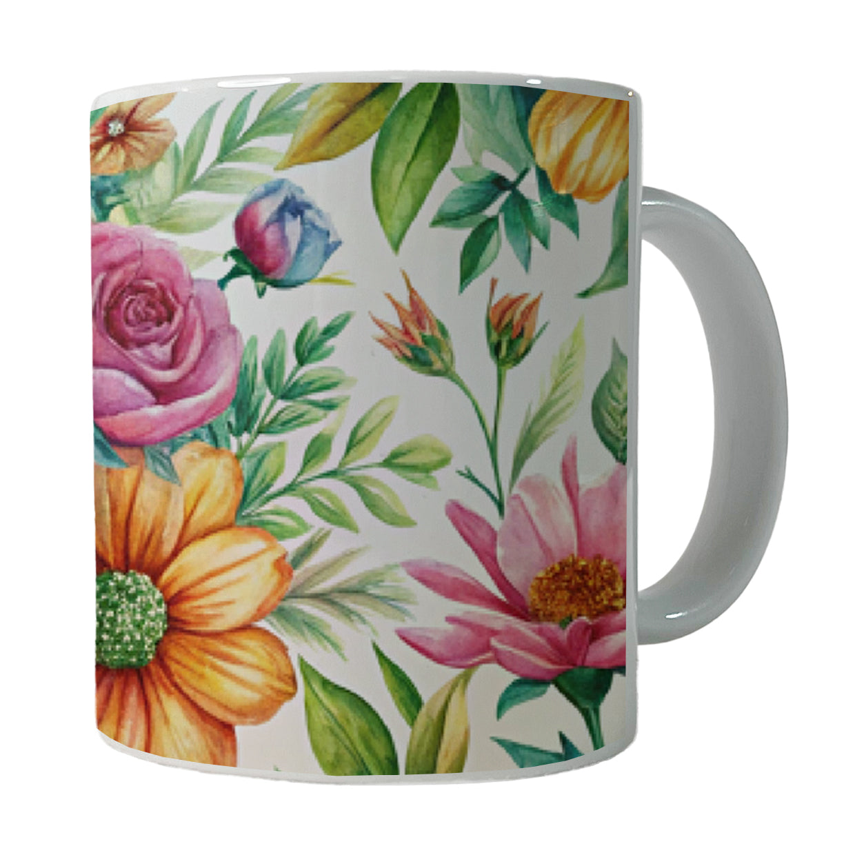Boho Flowers Watercolor Ceramic Tea Coffee Mug Cup - 11oz