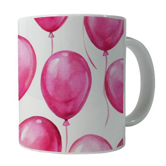 Bright Pink Balloons Watercolor Birthday Ceramic Tea Coffee Mug Cup - 11oz