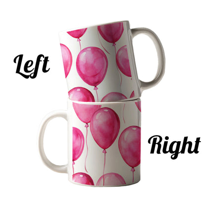 Bright Pink Balloons Watercolor Birthday Ceramic Tea Coffee Mug Cup - 11oz