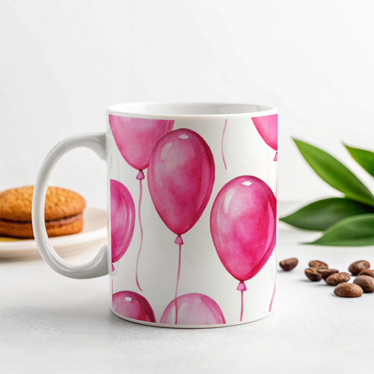 Bright Pink Balloons Watercolor Birthday Ceramic Tea Coffee Mug Cup - 11oz
