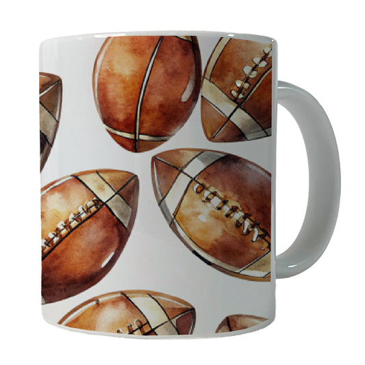 Brown Football Balls Watercolor Ceramic Tea Coffee Mug Cup - 11oz