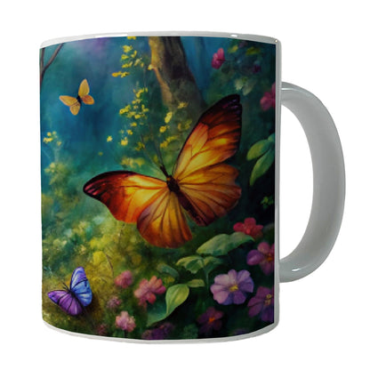 Butterflies Forest Fantasy Watercolor Design Ceramic Tea Coffee Mug Cup - 11oz
