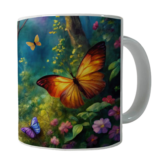 Butterflies Forest Fantasy Watercolor Design Ceramic Tea Coffee Mug Cup - 11oz