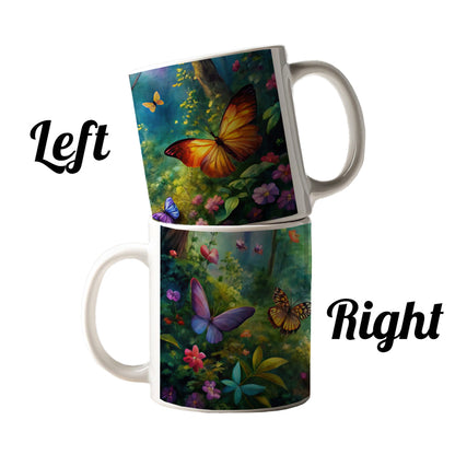 Butterflies Forest Fantasy Watercolor Design Ceramic Tea Coffee Mug Cup - 11oz