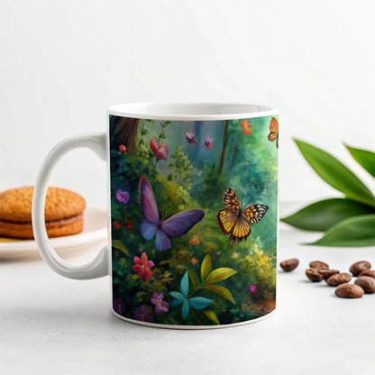 Butterflies Forest Fantasy Watercolor Design Ceramic Tea Coffee Mug Cup - 11oz