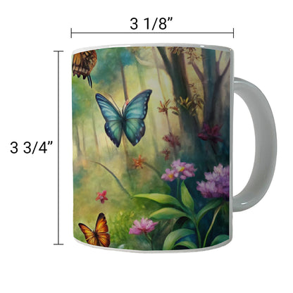 Butterflies In Forest Fantasy Watercolor Ceramic Tea Coffee Mug Cup - 11oz