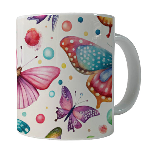 Butterflies Polka Dots Watercolor Ceramic Tea Coffee Mug Cup - 11oz