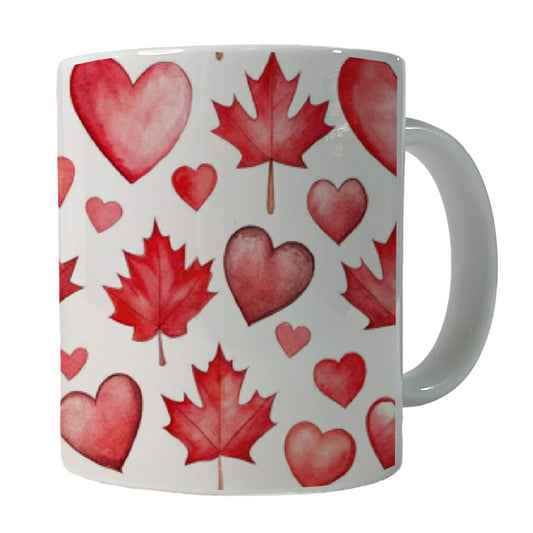 Canada Flags Maple Leaf Hearts Watercolor Ceramic Tea Coffee Mug Cup - 11oz