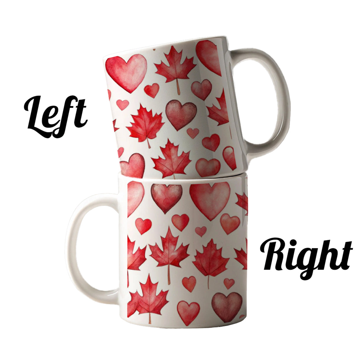 Canada Flags Maple Leaf Hearts Watercolor Ceramic Tea Coffee Mug Cup - 11oz