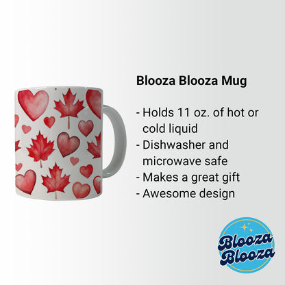 Canada Flags Maple Leaf Hearts Watercolor Ceramic Tea Coffee Mug Cup - 11oz
