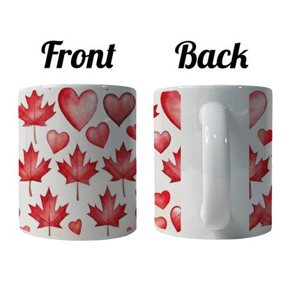 Canada Flags Maple Leaf Hearts Watercolor Ceramic Tea Coffee Mug Cup - 11oz