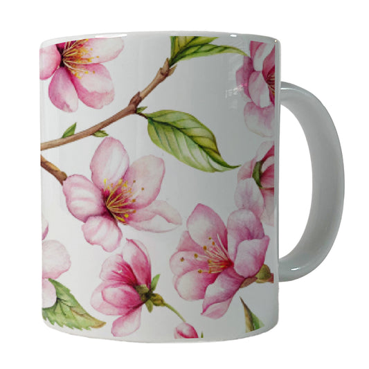 Cherry Blossom Flowers White Ceramic Tea Coffee Mug Cup - 11oz