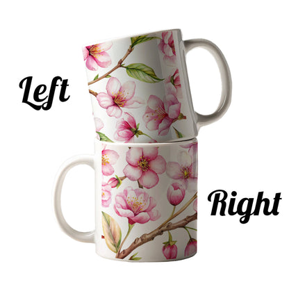 Cherry Blossom Flowers White Ceramic Tea Coffee Mug Cup - 11oz