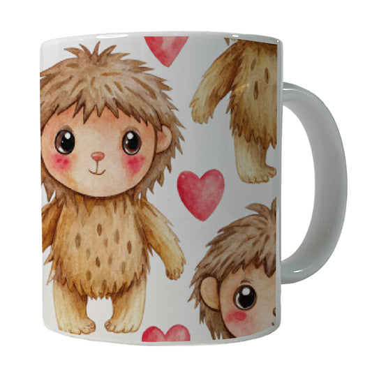 Chibi Sasquatch Big Foot Hearts Watercolor Ceramic Tea Coffee Mug Cup - 11oz