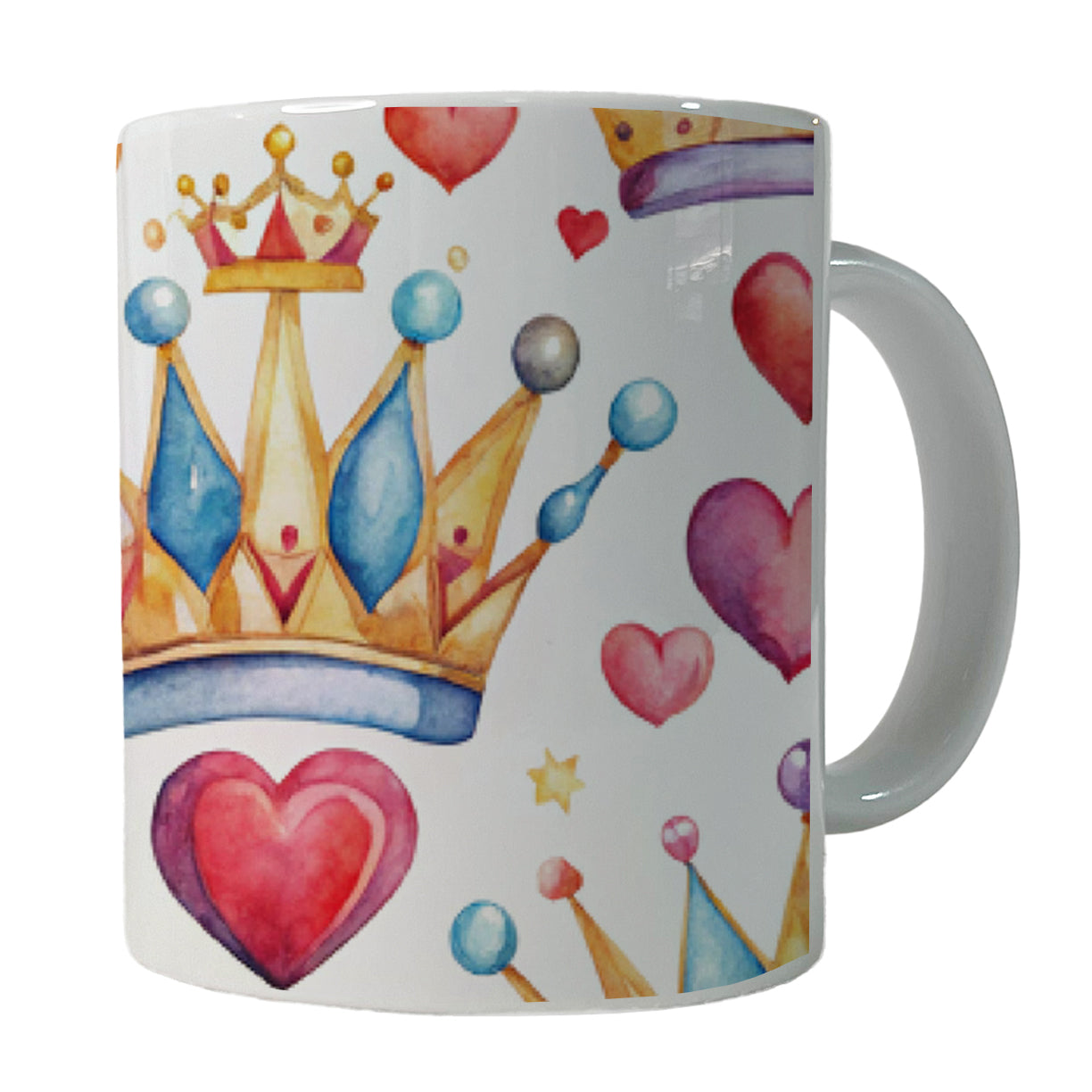 Crowns Royalty Tiaras Hearts Watercolor Ceramic Tea Coffee Mug Cup - 11oz