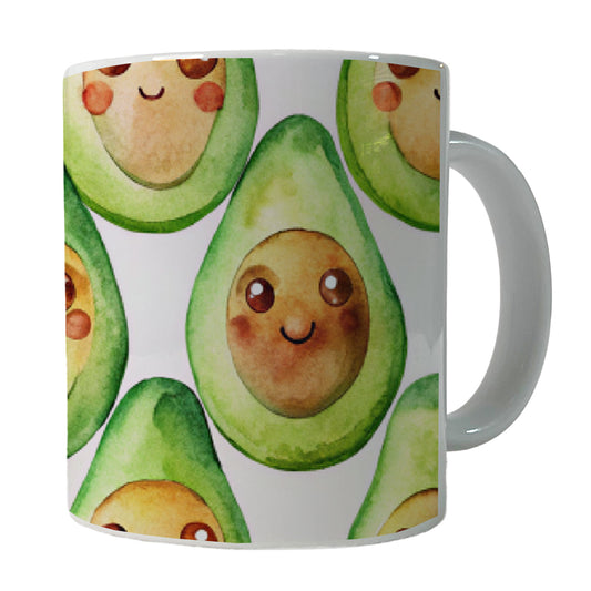 Cute Avocado Faces Watercolor Ceramic Tea Coffee Mug Cup - 11oz