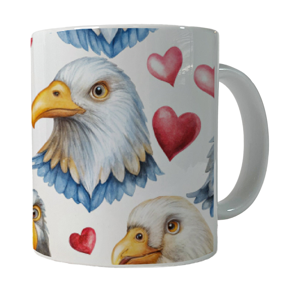 Cute Bald Eagles Hearts Watercolor Ceramic Tea Coffee Mug Cup - 11oz