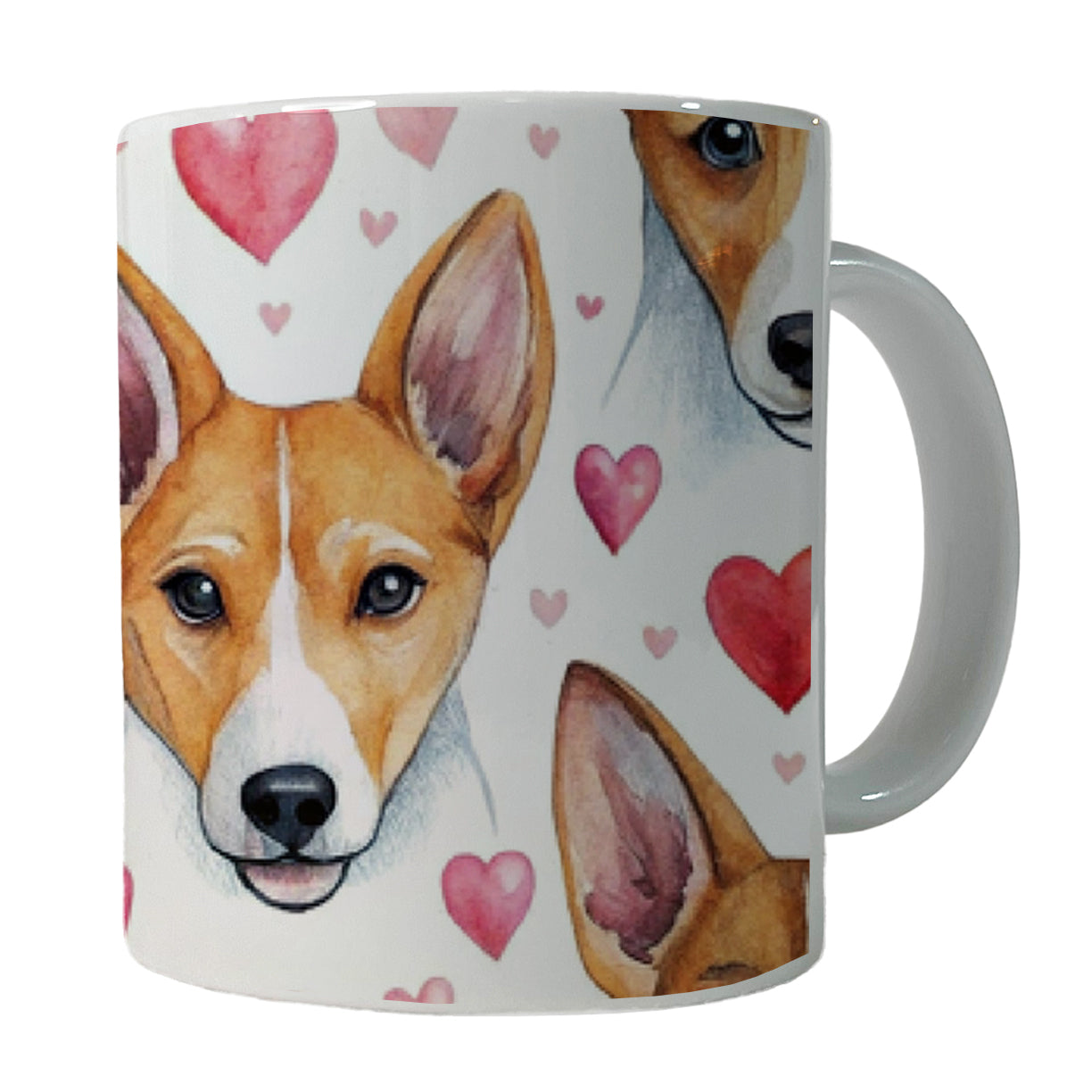 Cute Basenji Dog Faces Hearts Water Ceramic Tea Coffee Mug Cup - 11oz