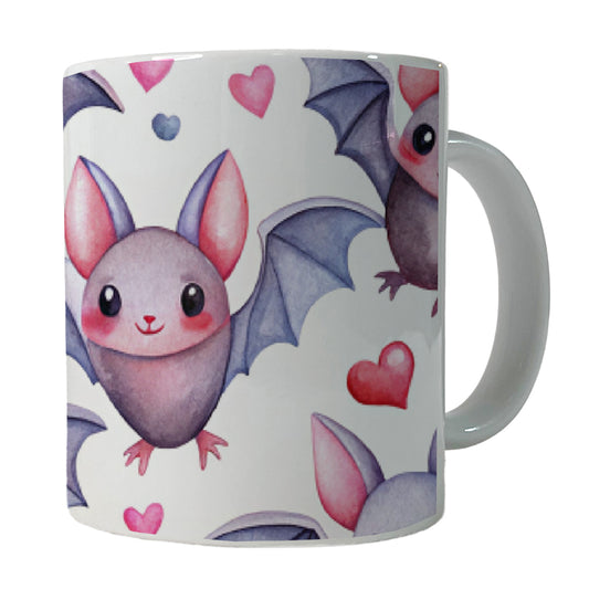 Cute Bats Hearts Watercolor Ceramic Tea Coffee Mug Cup - 11oz