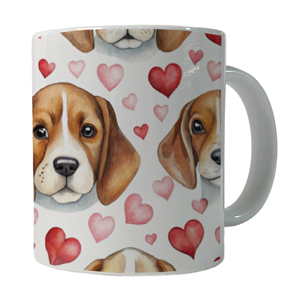 Cute Beagle Dog Faces Hearts Ceramic Tea Coffee Mug Cup - 11oz