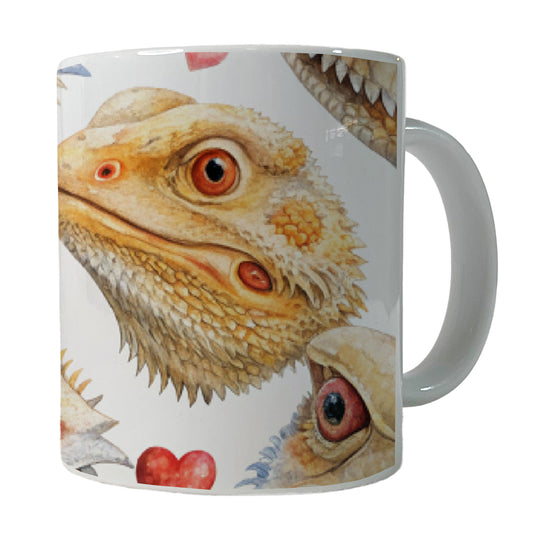 Cute Bearded Dragon Faces Hearts Ceramic Tea Coffee Mug Cup - 11oz