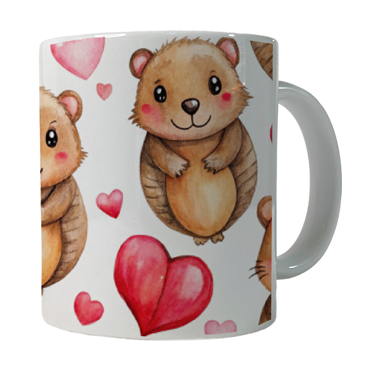 Cute Beavers Hearts Watercolor Ceramic Tea Coffee Mug Cup - 11oz