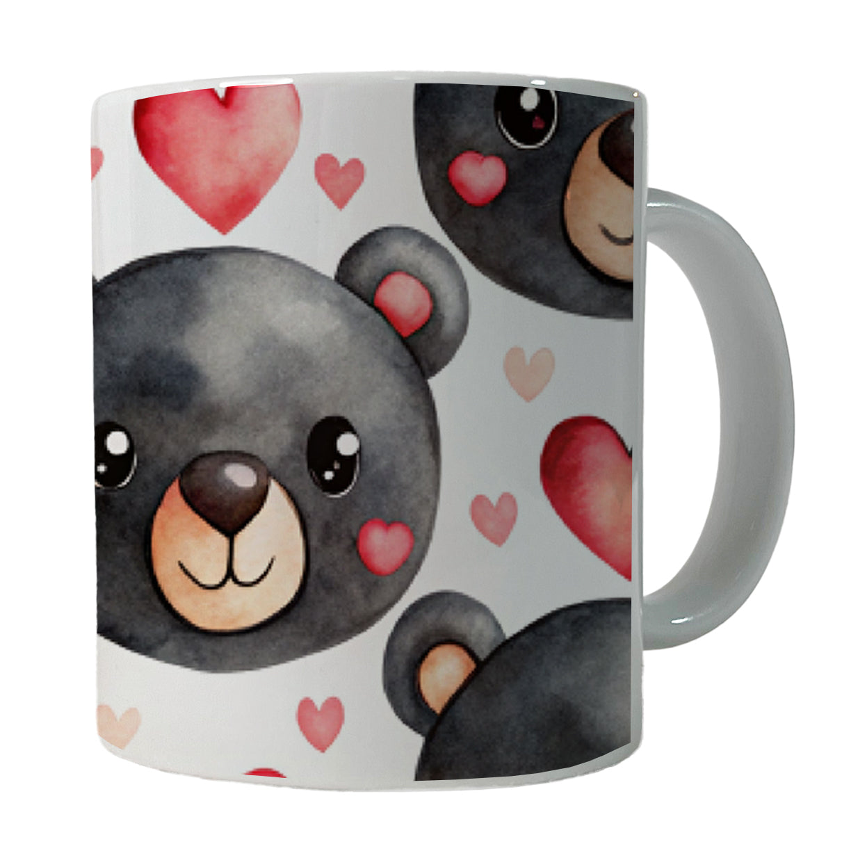 Cute Black Bear Faces Hearts Ceramic Tea Coffee Mug Cup - 11oz