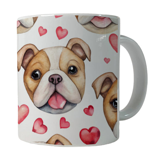 Cute Bulldog Dog Faces Hearts Ceramic Tea Coffee Mug Cup - 11oz