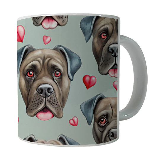 Cute Cane Corso Dog Faces Hearts Ceramic Tea Coffee Mug Cup - 11oz